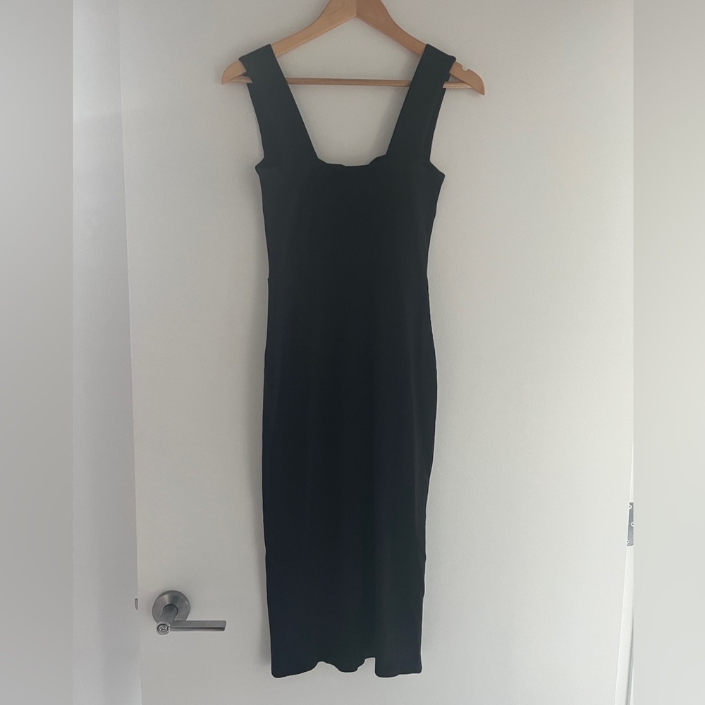 Reformation Black Square-Neck Midi Dress with Wide Straps